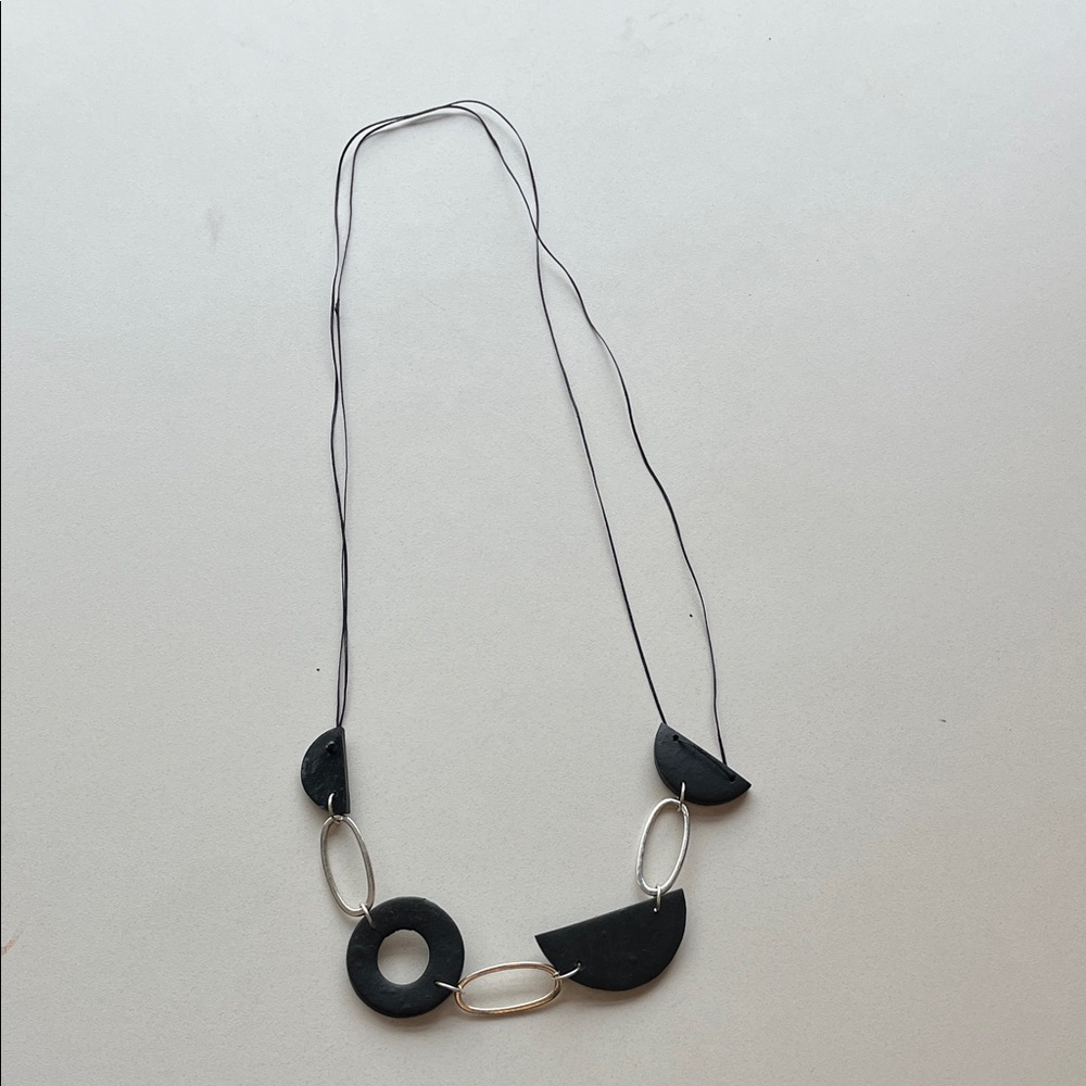 Asymmetrical Handmade Black and Silver Clay Necklace